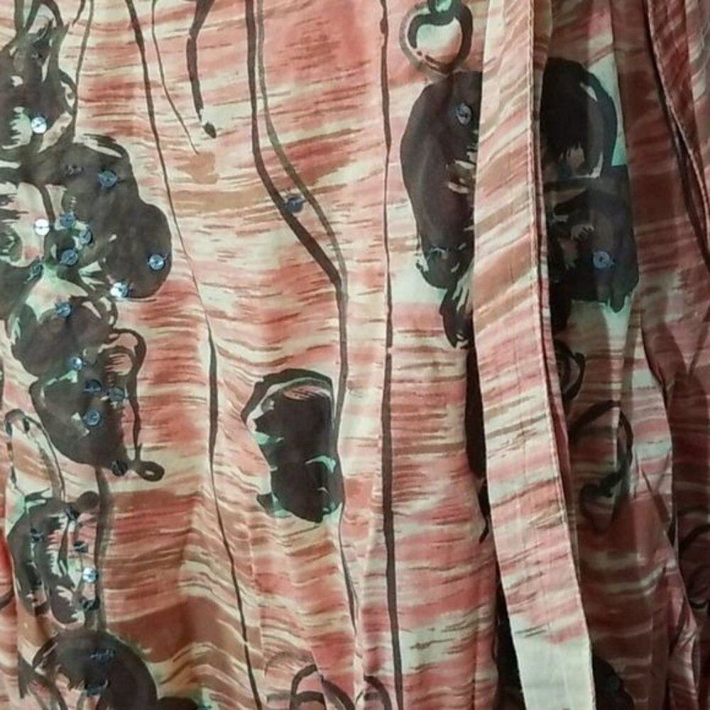Anthropologie Odille Floral Full Skirt Sequin Embellished Pink Coral Size 4 - Picture 5 of 6